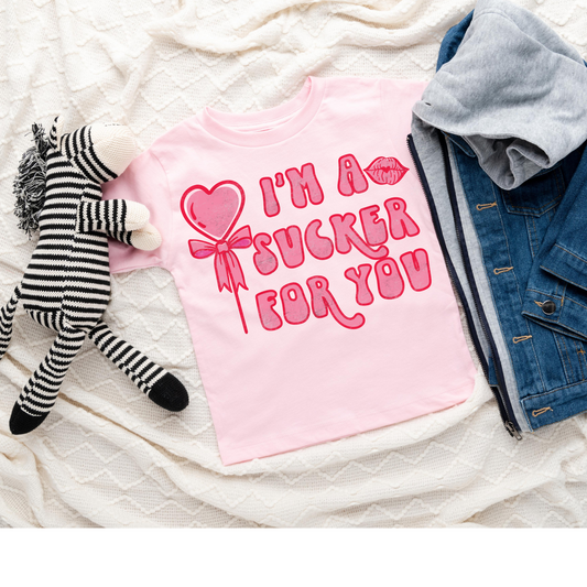 I'm a Sucker for You Girls Valentines Tee Pink